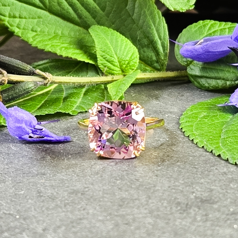 NIB Savvy Cie Pink Amethyst 18k Gold Plated Silver Cocktail Ring